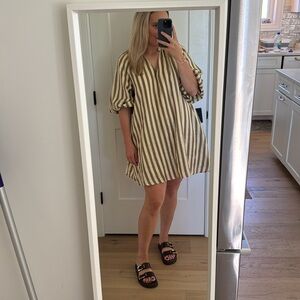 Magaschoni 100% Linen Striped Trapeze Dress